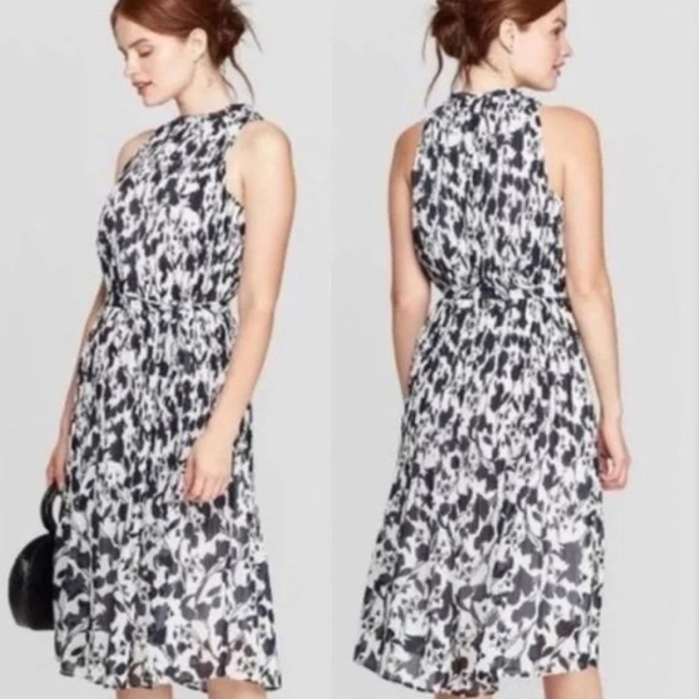 a. new.day XS extra small navy blue and white dress, midi length full sk…
